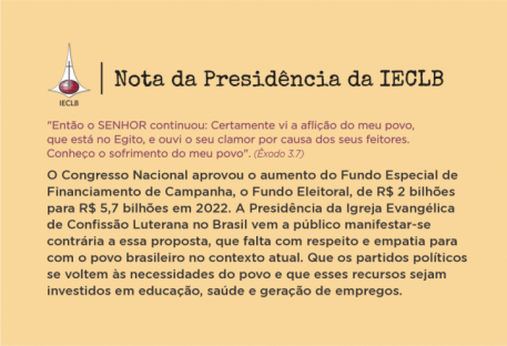 Nota da Presidência da Igreja Evangélica de Confissão Luterana no Brasil (IECLB) sobre o Fundo Eleitoral